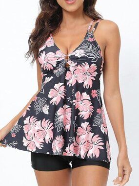 New Two Piece Tummy Control Floral Tropical Bathing Suit